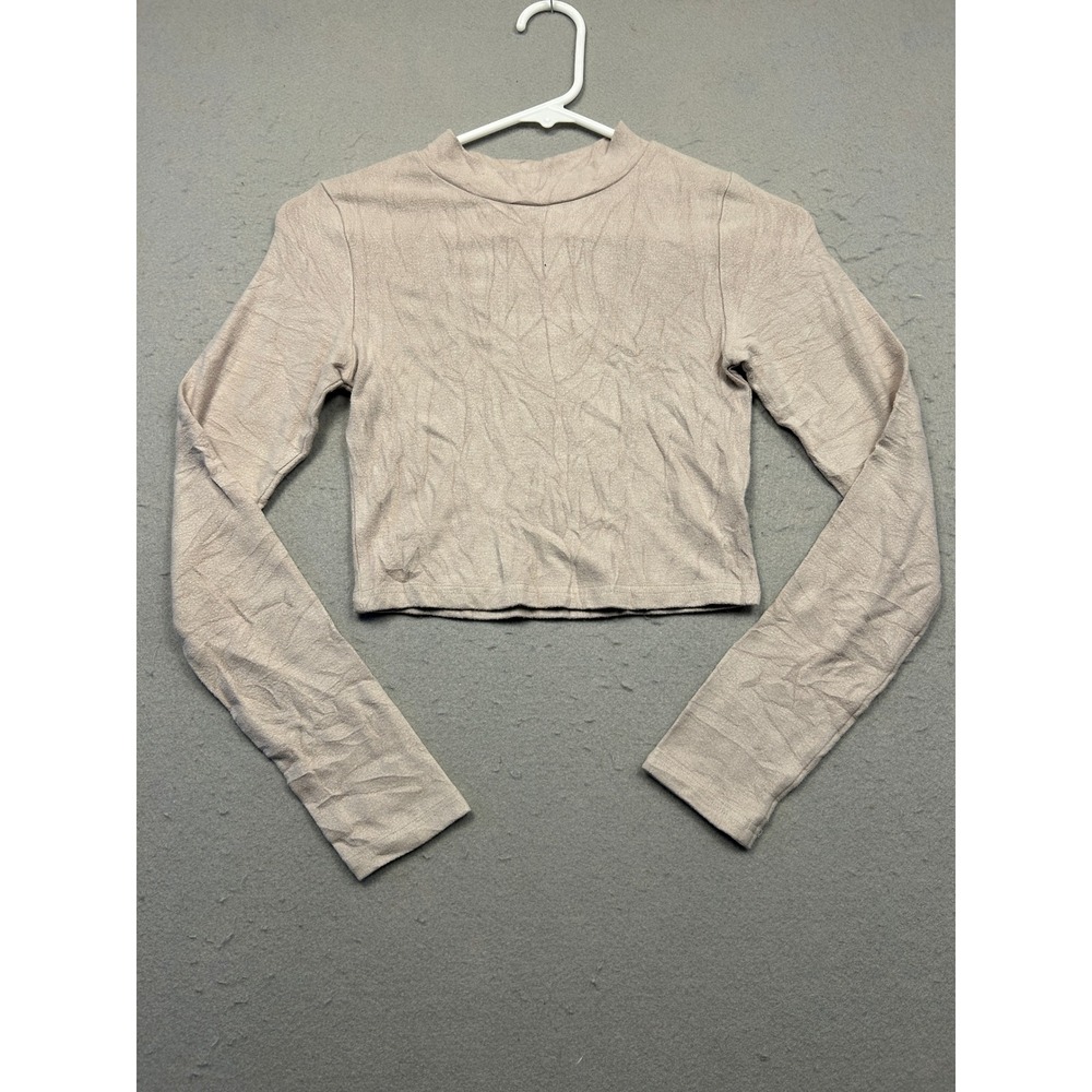 Air Space Lady Crop Top Ribbed Knit Beige Small Womens